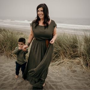 Boho dress, olive color, size L